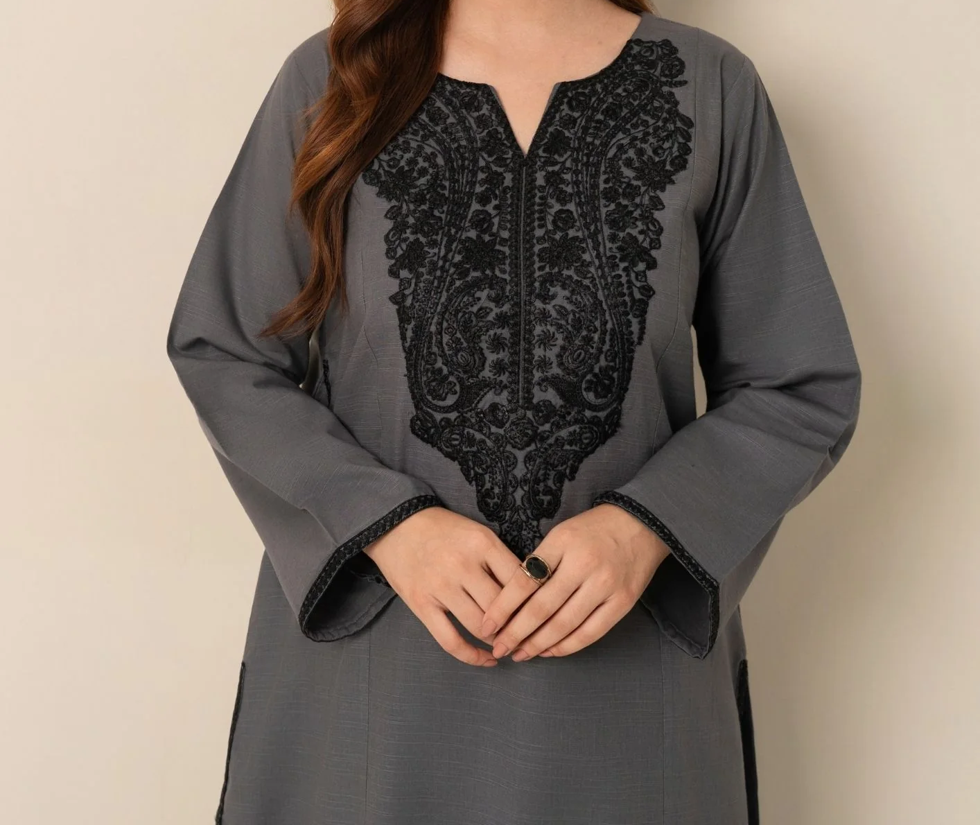 pc Embroidered Khaddar with Farshi Shalwar Grey AML-W25-0021
