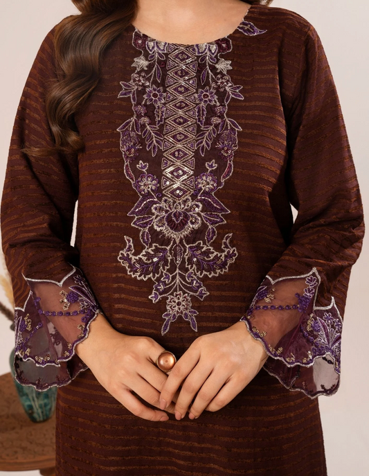 3Pc Alpine Velvet Tilla Embroidered with Velvet Shawl Teal AFP-A25-0006