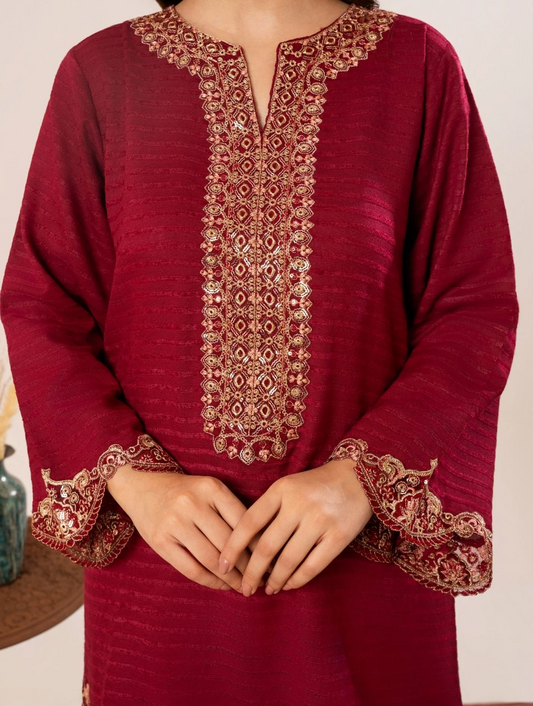 3Pc Alpine Velvet Tilla Embroidered with Velvet Shawl Teal AFP-A25-0003