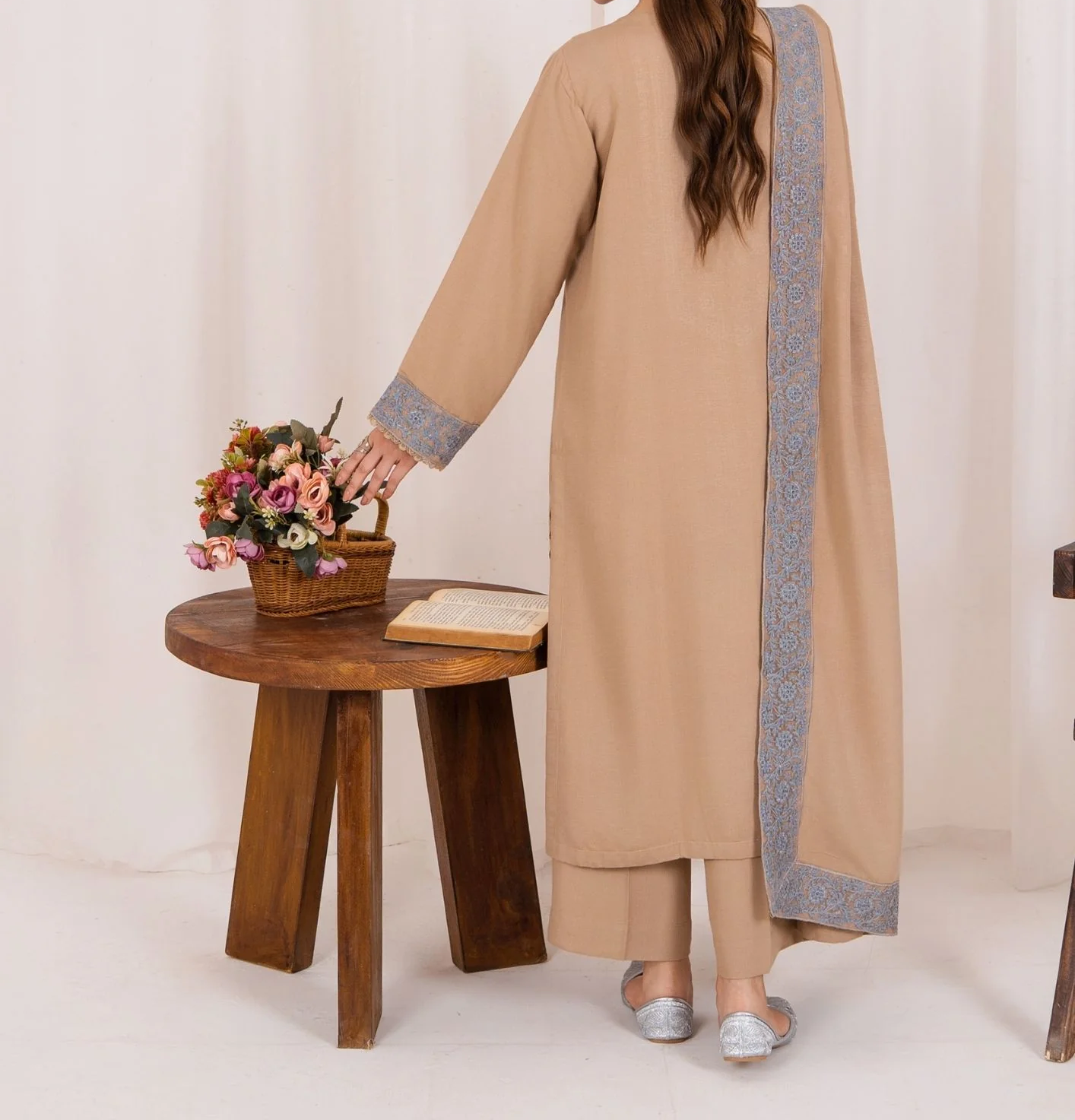 3pc Embroidered Silk Karandi with Embroidered Border Shawl Skin AML-W25-0027