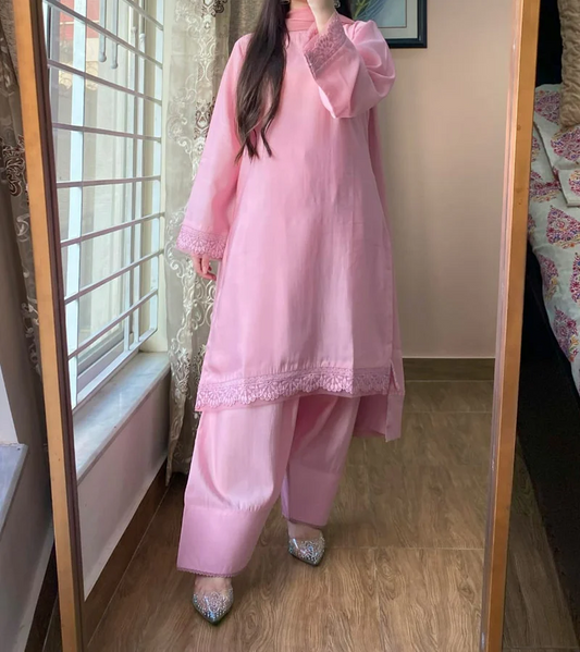 3 Piece - Georgette Dress with Farshi Shalwar