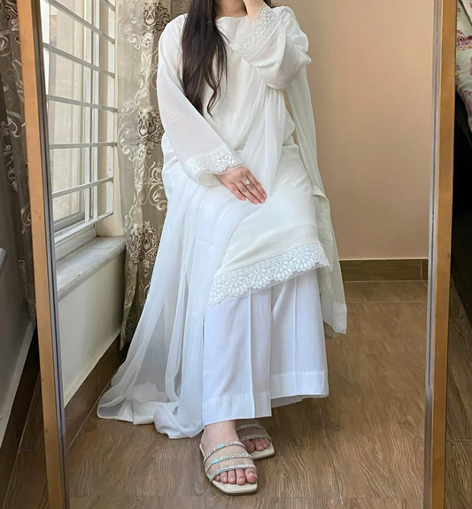 3 Piece - Georgette Dress with Farshi Shalwar