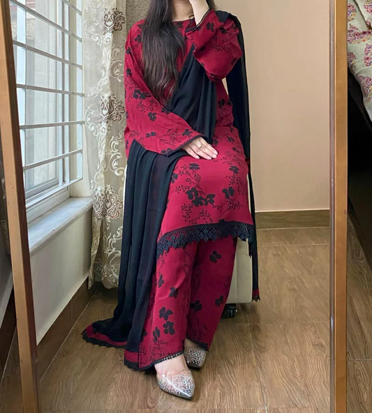 3 Piece - Georgette Dress with Farshi Shalwar