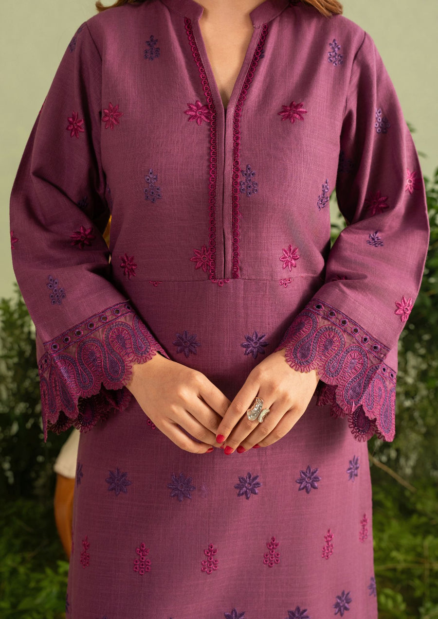 3Pc Khaddar Embroidered with Khaddar Shawl Plum AFP-A25-0011