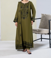 3Pc Embroidered Alpine Marina Olive Green SAY-W26-0019