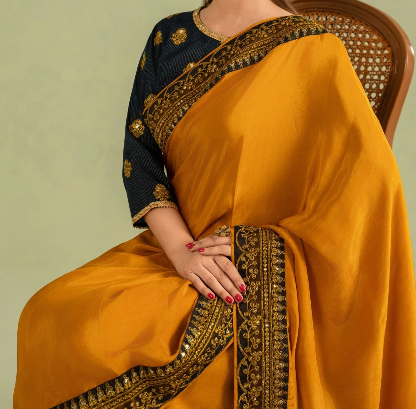3Pc Super Silk Saree Mustard Gold | LUXE-L25-0007