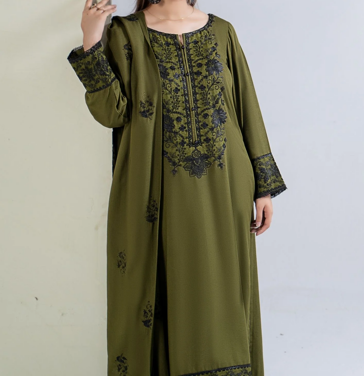 3Pc Embroidered Alpine Marina Olive Green SAY-W26-0019