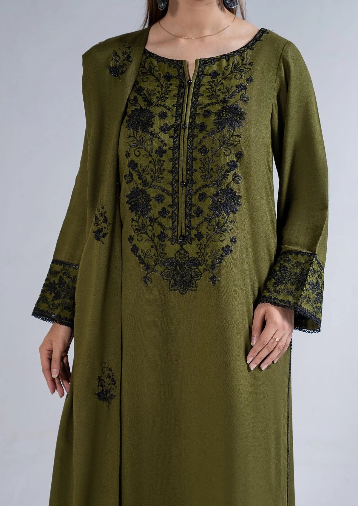 3Pc Embroidered Alpine Marina Olive Green SAY-W26-0019