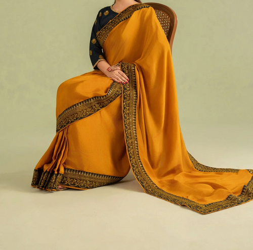 3Pc Super Silk Saree Mustard Gold | LUXE-L25-0007