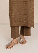 3pc Alpine Velvet Shirt with Velvet Border Shawl and Plain Trouser Chikoo AML-W26-0002
