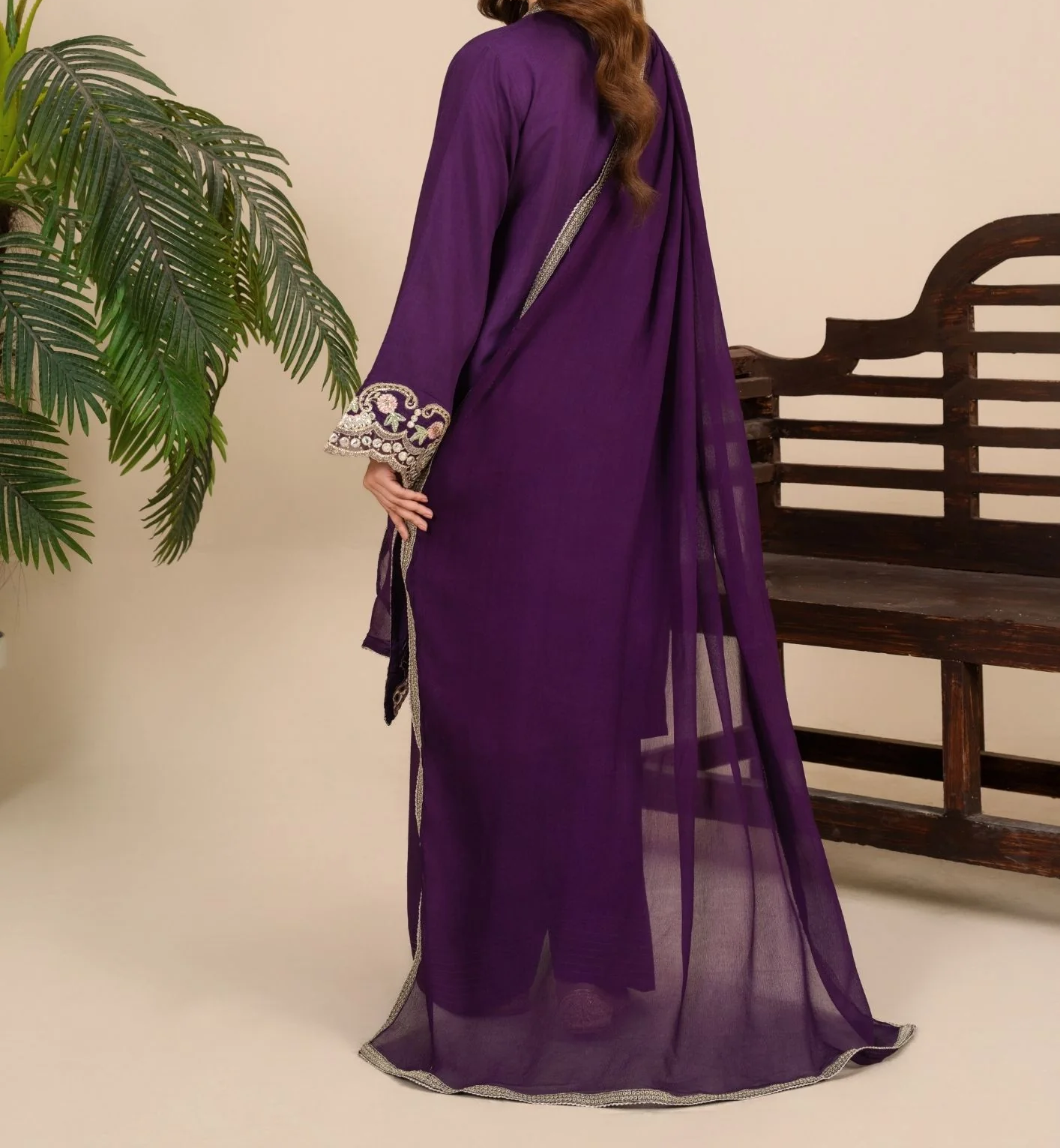 3-Piece Silk Viscose Suit with Chiffon Dupatta & Farshi Shalwar | BASANT-B25-0002