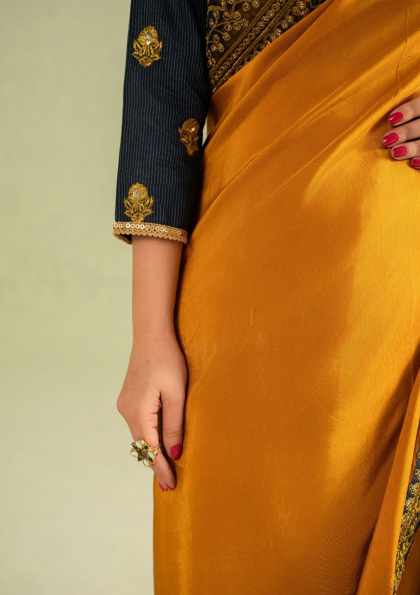 3Pc Super Silk Saree Mustard Gold | LUXE-L25-0007
