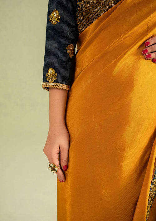 3Pc Super Silk Saree Mustard Gold | LUXE-L25-0007