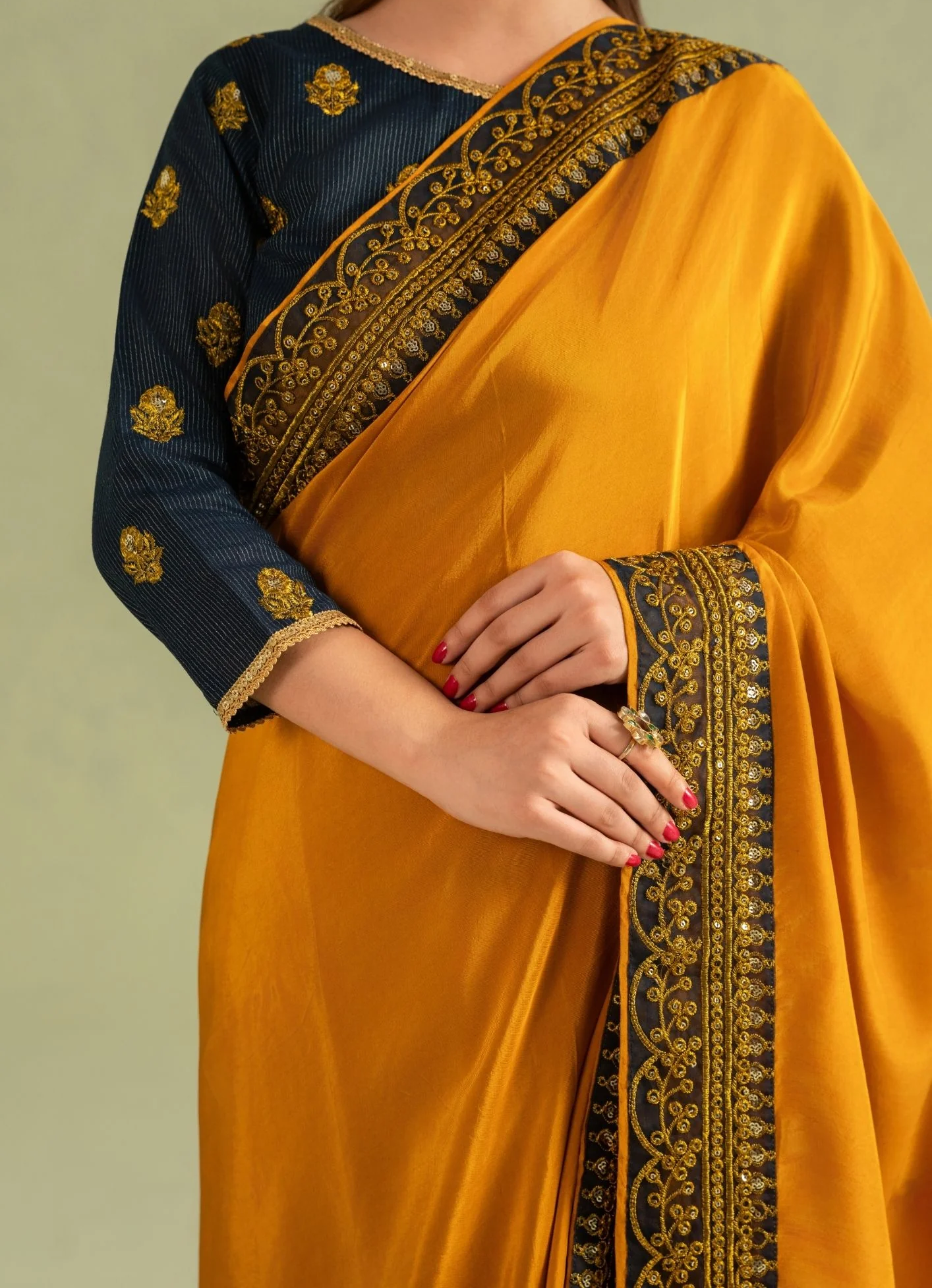 3Pc Super Silk Saree Mustard Gold | LUXE-L25-0007