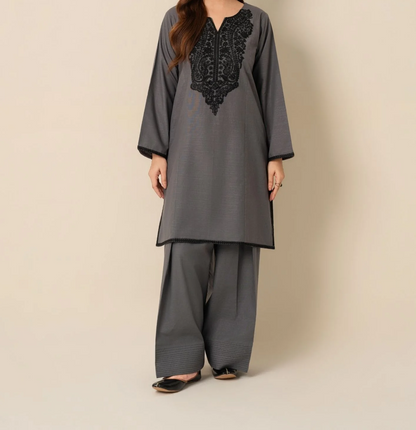 pc Embroidered Khaddar with Farshi Shalwar Grey AML-W25-0021