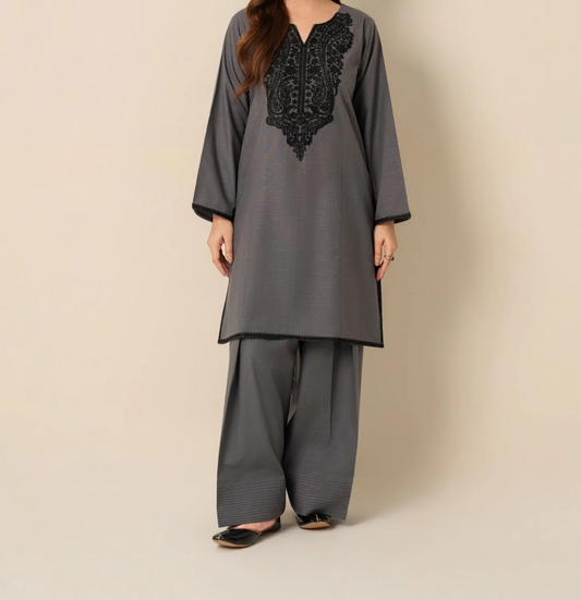 pc Embroidered Khaddar with Farshi Shalwar Grey AML-W25-0021