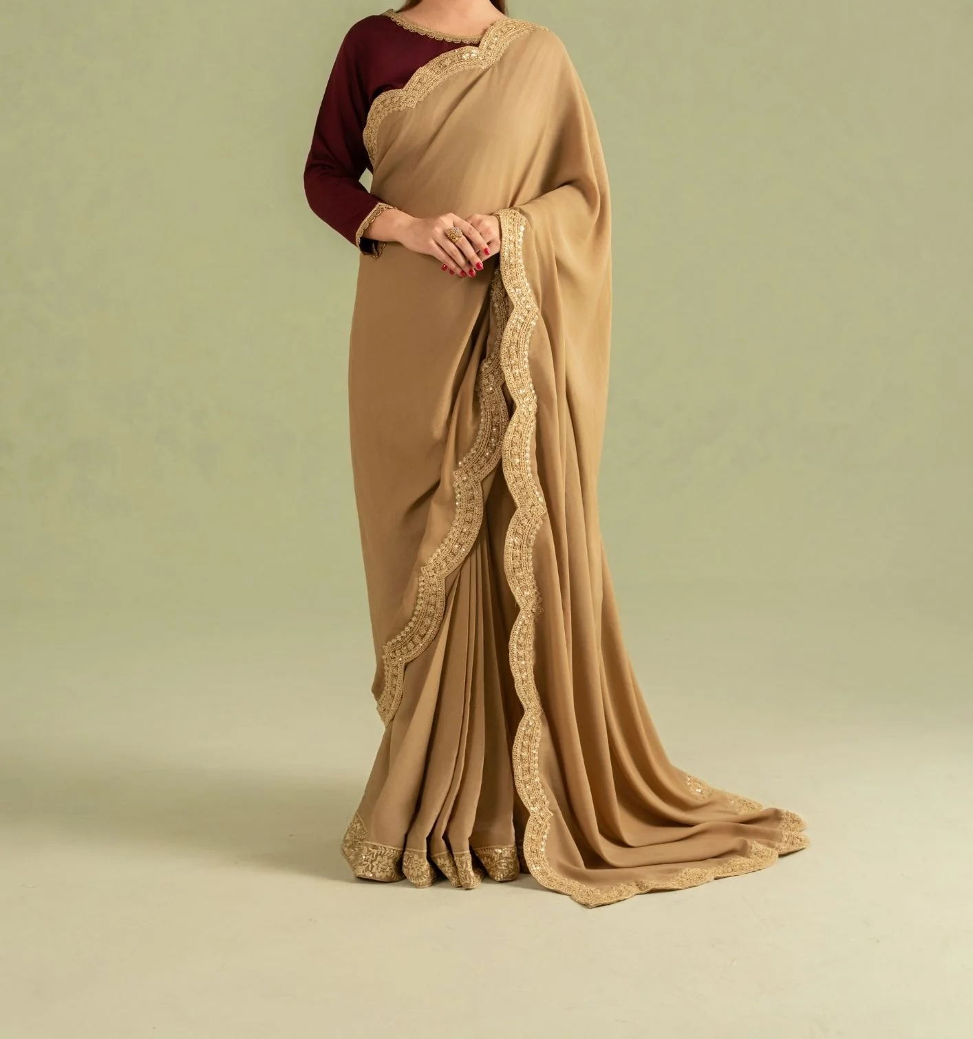 3Pc Georgette Saree Gold | LUXE-L25-0008