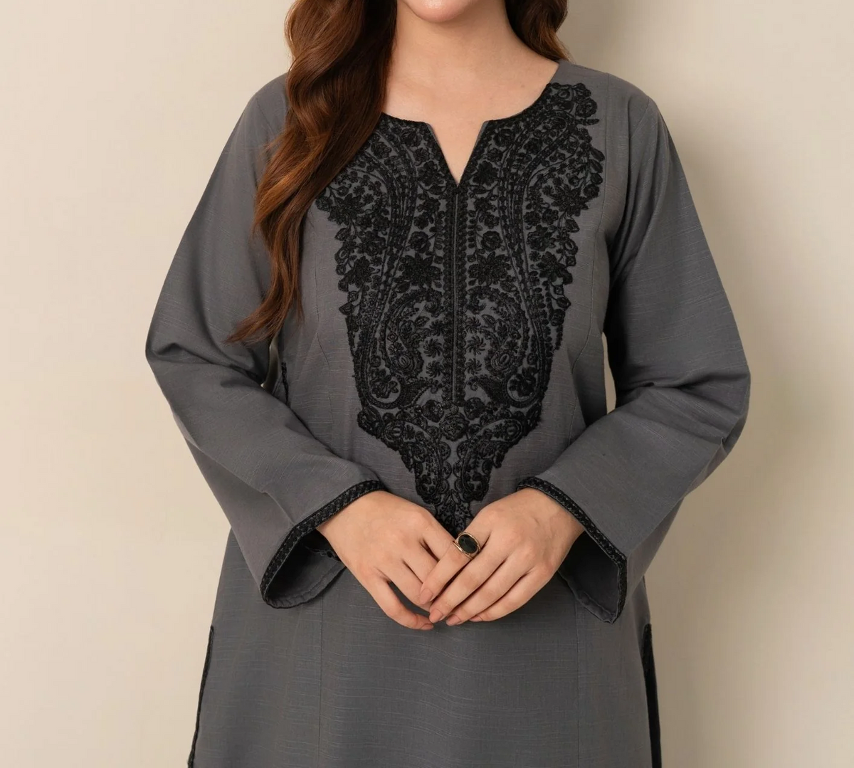 2pc Embroidered Khaddar with Farshi Shalwar Grey AML-W25-0021