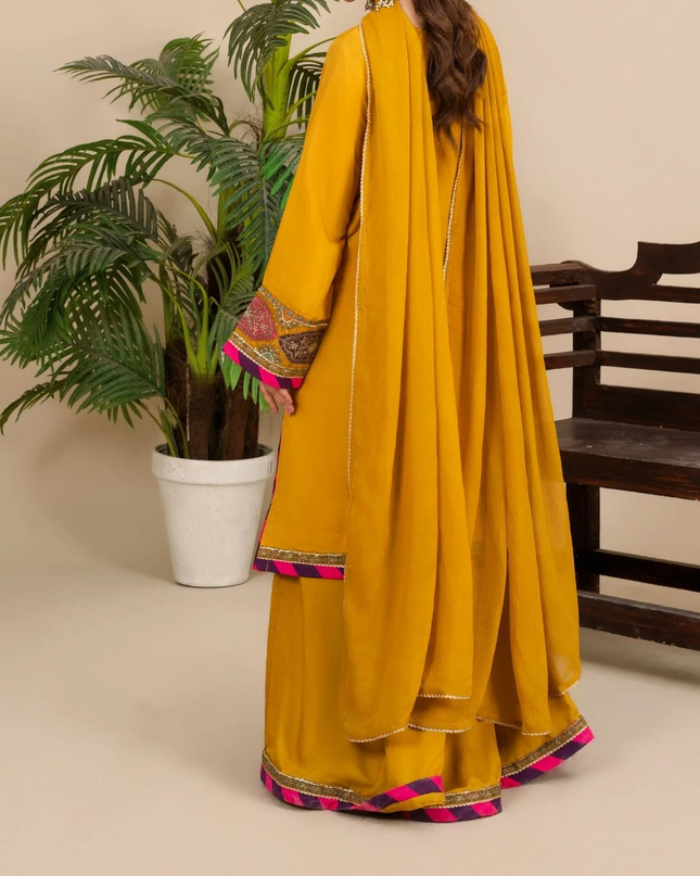 3-Piece Silk Viscose Suit with Chiffon Dupatta & Sharara | BASANT-B25-0005