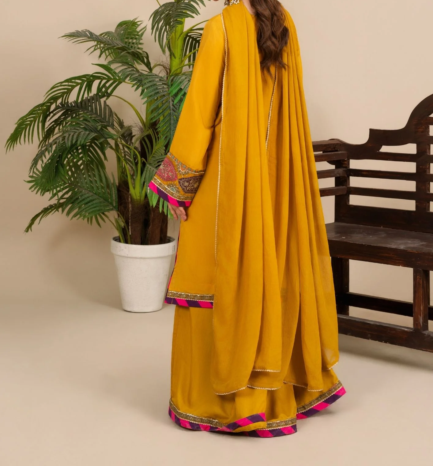 3-Piece Silk Viscose Suit with Chiffon Dupatta & Sharara | BASANT-B25-0005