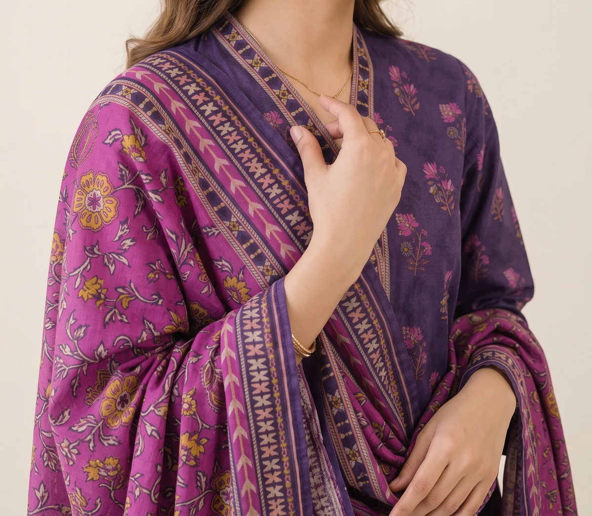 BAHAR 3pcs Stitched Printed Khaddar [D-6268]