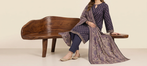 JHOOM 3pcs Stitched Printed Khaddar [D-6144]