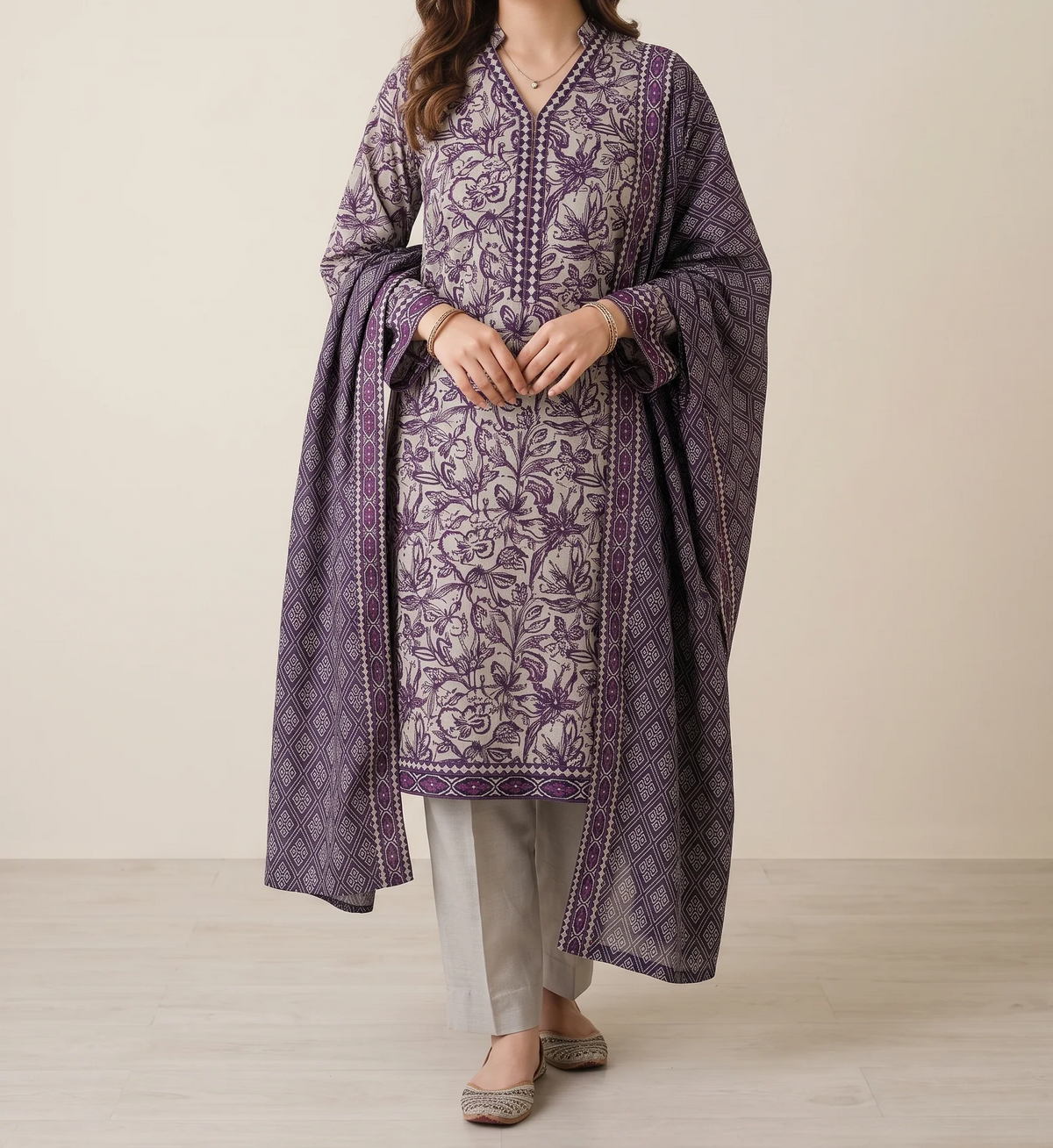 GHAZAL 3pcs Stitched Printed Khaddar [D-6282]