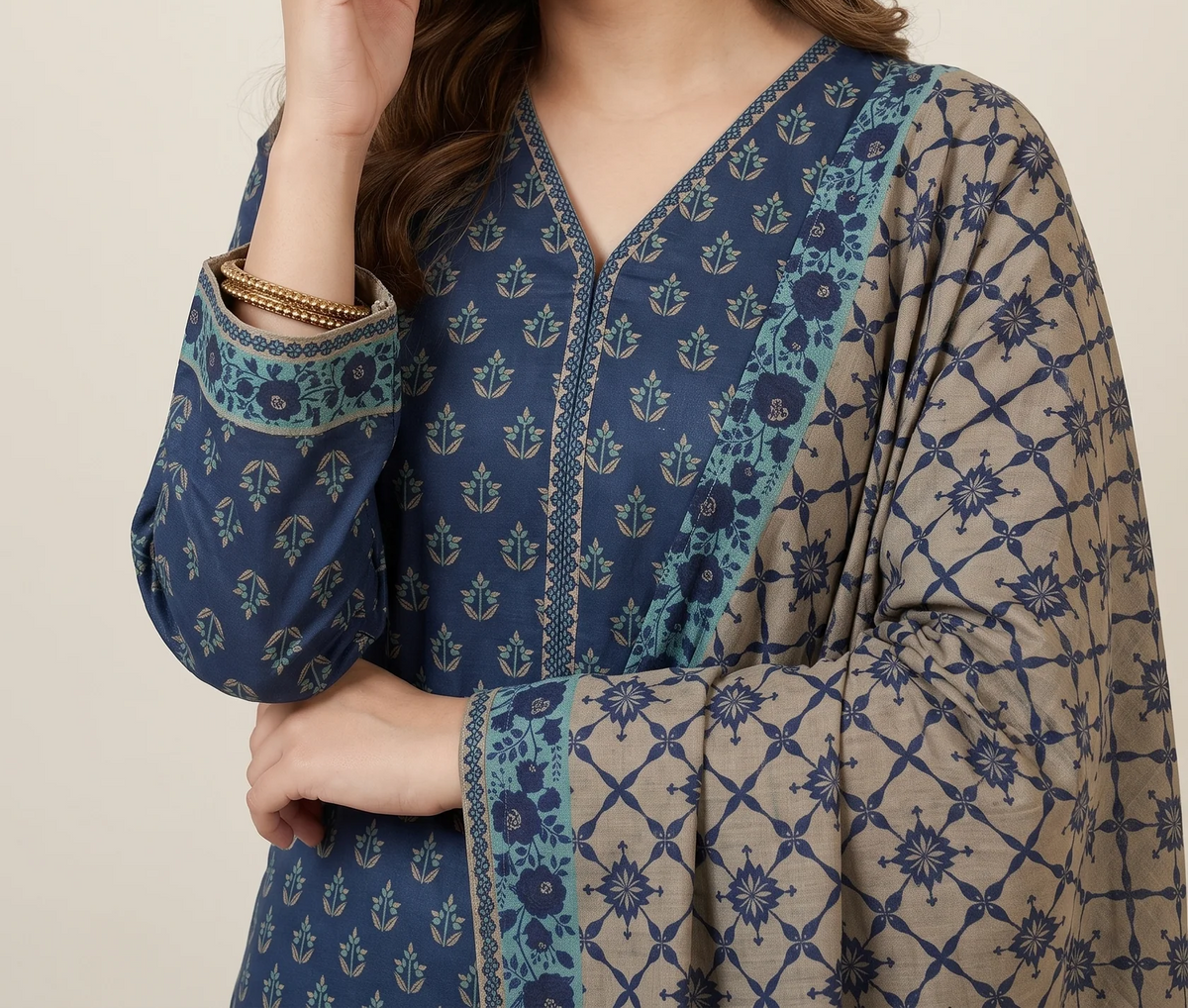 BAHAR 3pcs Stitched Printed Khaddar [D-6275]