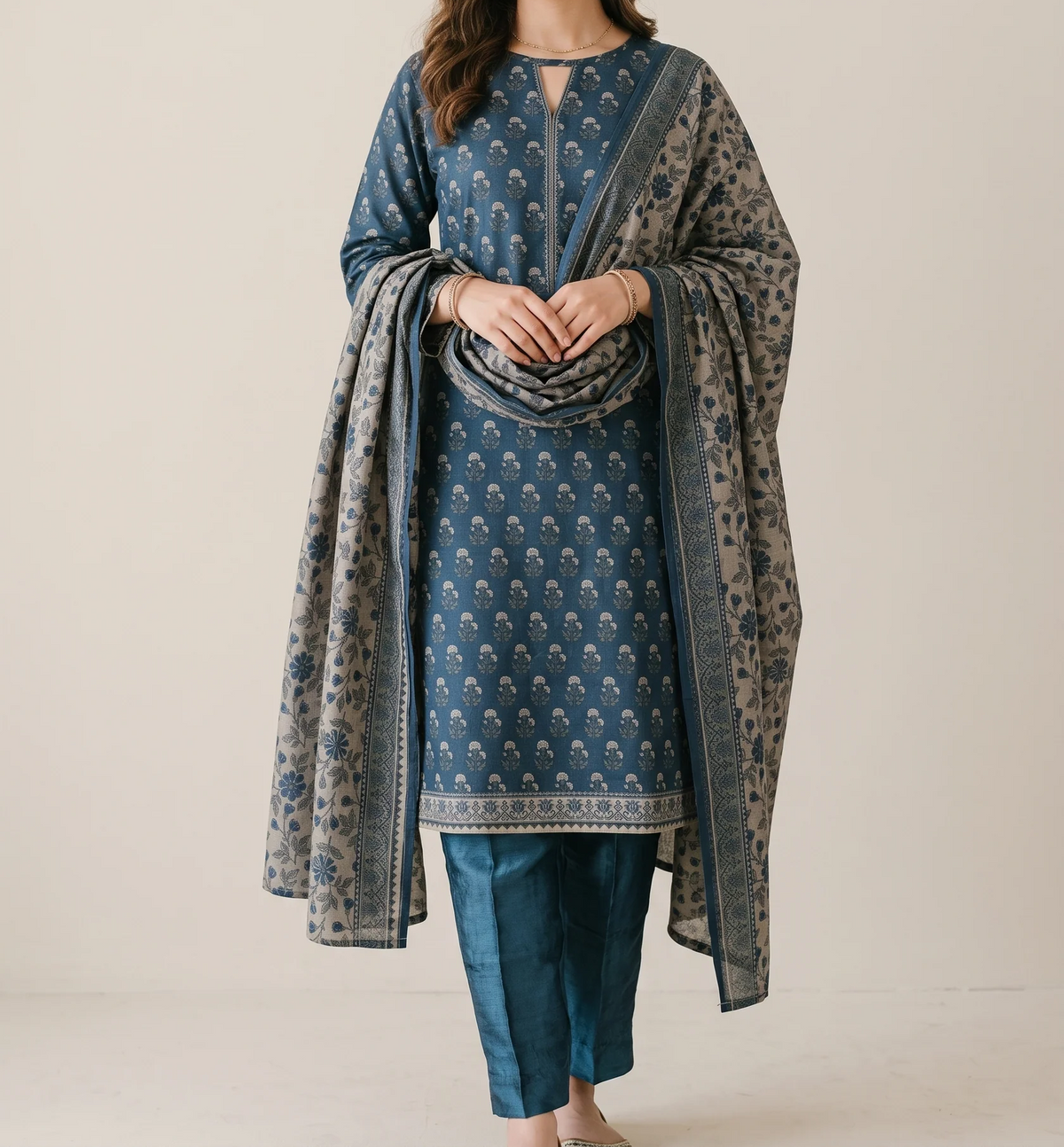JHOOM 3pcs Stitched Printed Khaddar [D-6269]