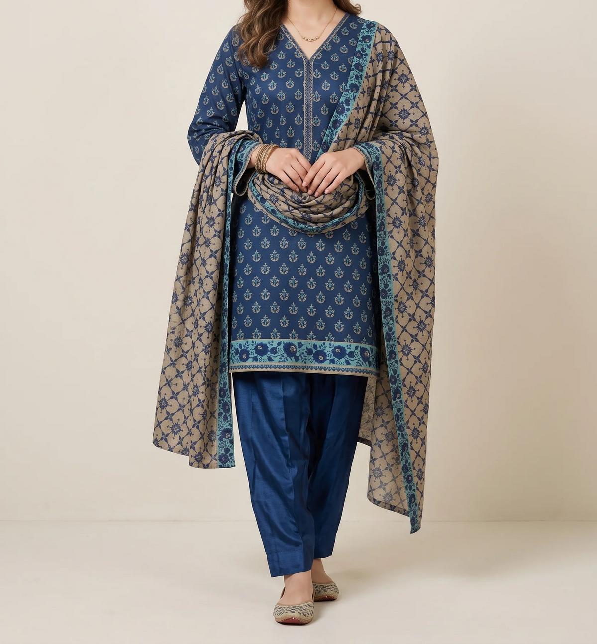 BAHAR 3pcs Stitched Printed Khaddar [D-6275]
