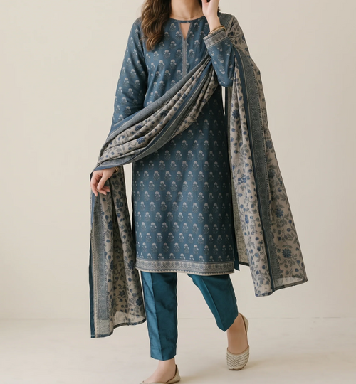 JHOOM 3pcs Stitched Printed Khaddar [D-6269]