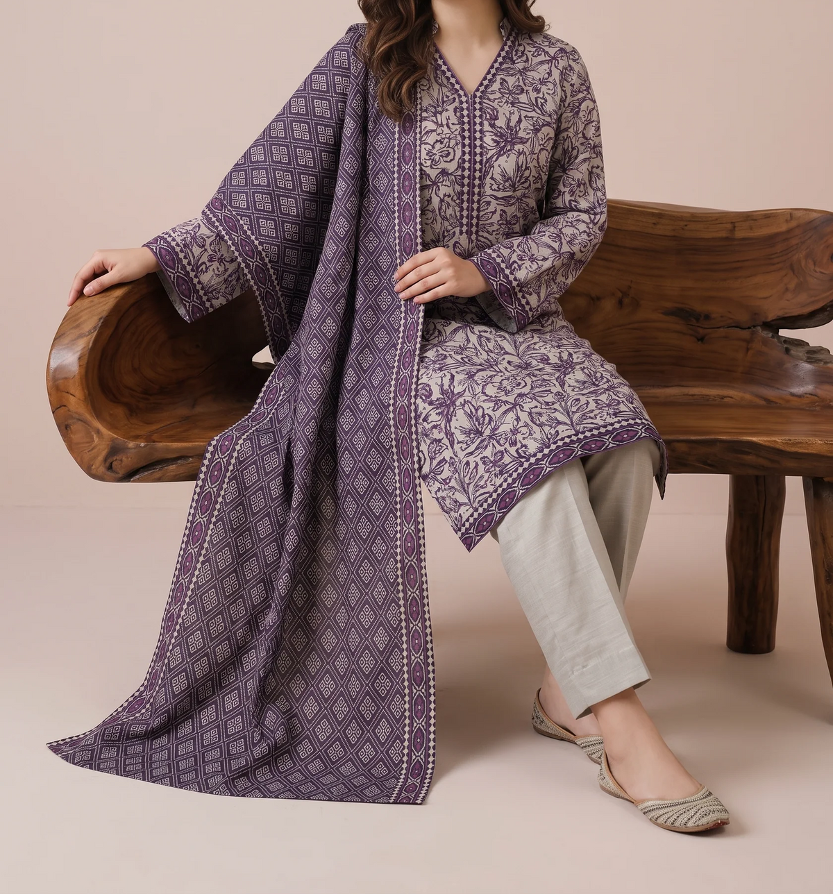 GHAZAL 3pcs Stitched Printed Khaddar [D-6282]