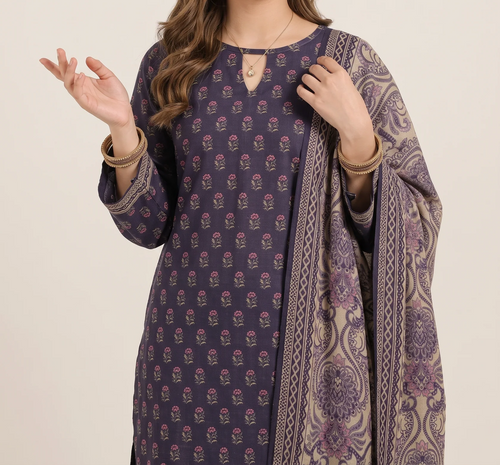 JHOOM 3pcs Stitched Printed Khaddar [D-6144]