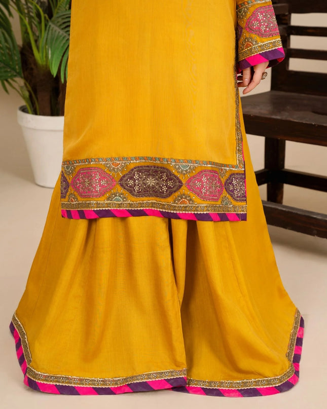 3-Piece Silk Viscose Suit with Chiffon Dupatta & Sharara | BASANT-B25-0005