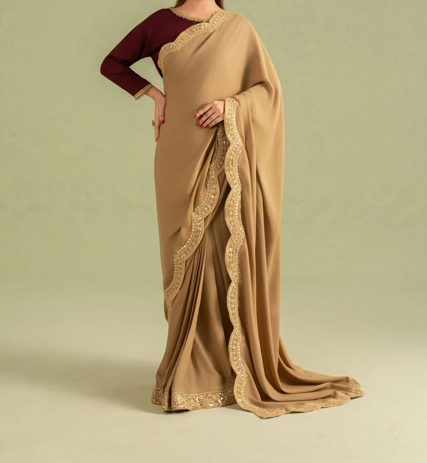 3Pc Georgette Saree Gold | LUXE-L25-0008