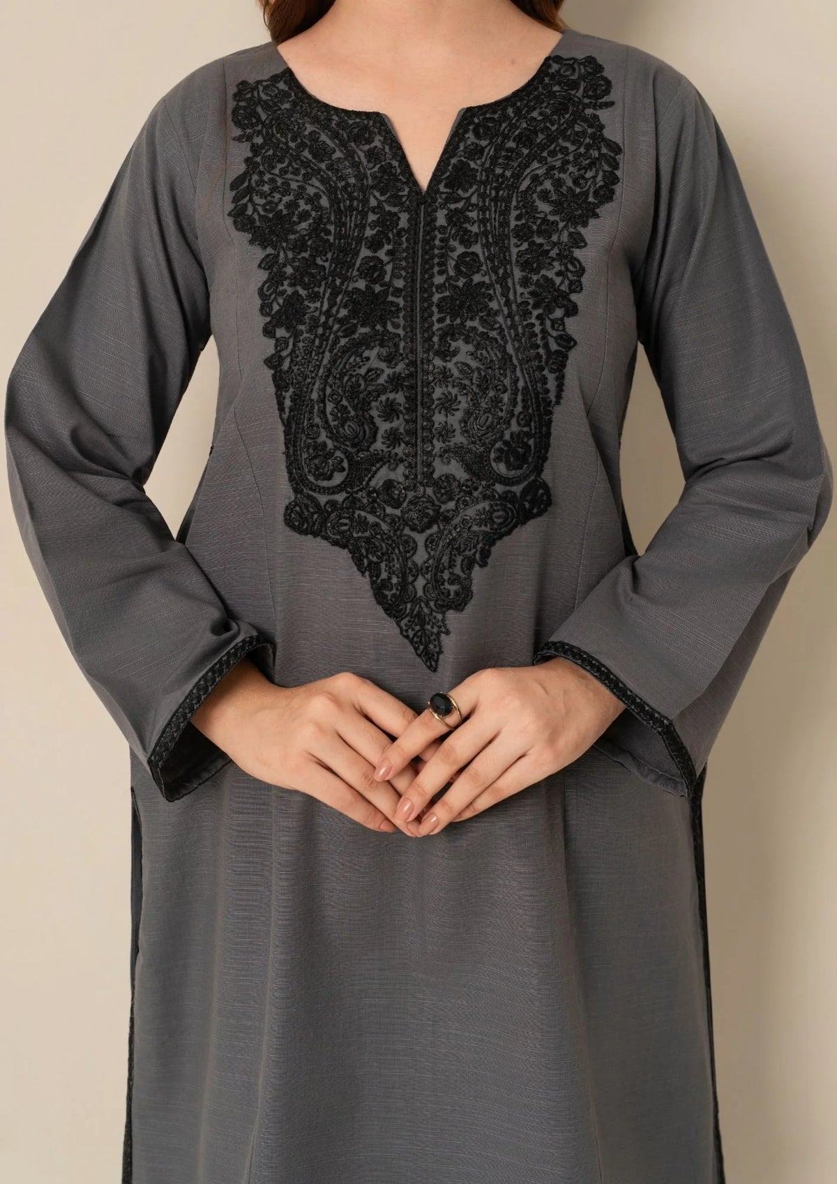 2pc Embroidered Khaddar with Farshi Shalwar Grey AML-W25-0021