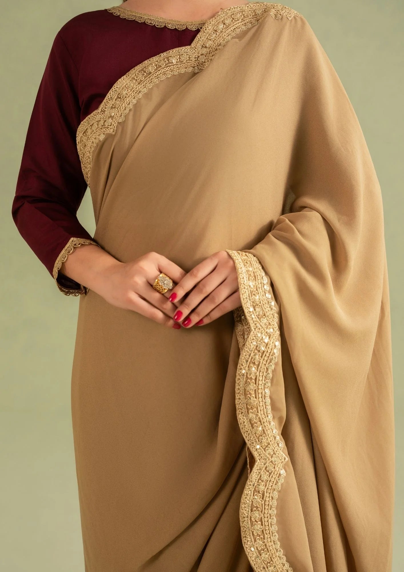 3Pc Georgette Saree Gold | LUXE-L25-0008