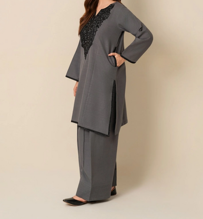 pc Embroidered Khaddar with Farshi Shalwar Grey AML-W25-0021