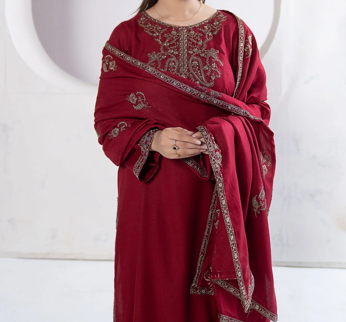 3Pc Tilla Embroidered Alpine Marina Maroon SAY-W26-0004