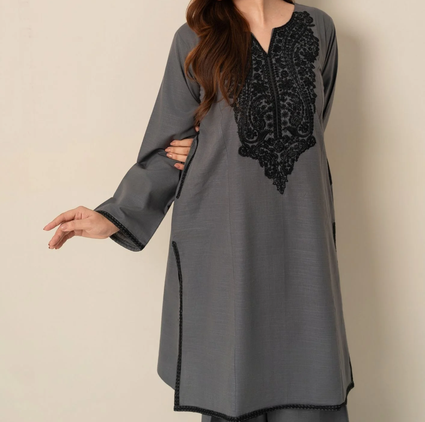 pc Embroidered Khaddar with Farshi Shalwar Grey AML-W25-0021