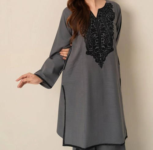 2pc Embroidered Khaddar with Farshi Shalwar Grey AML-W25-0021