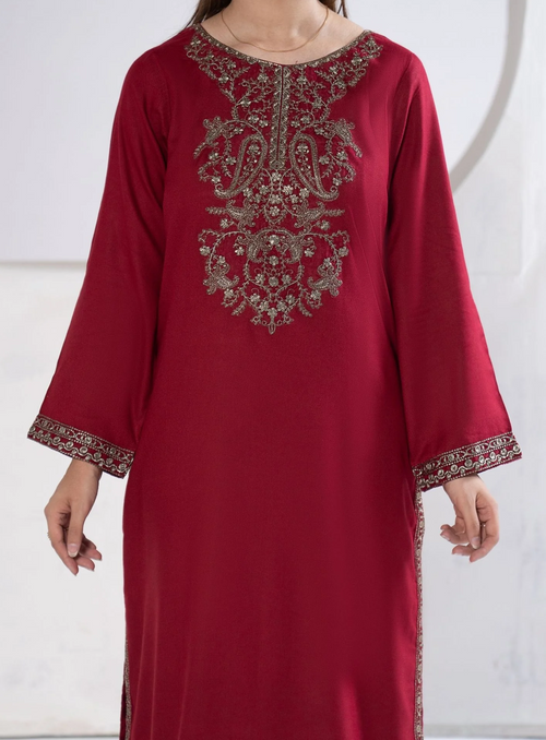 3Pc Tilla Embroidered Alpine Marina Maroon SAY-W26-0004
