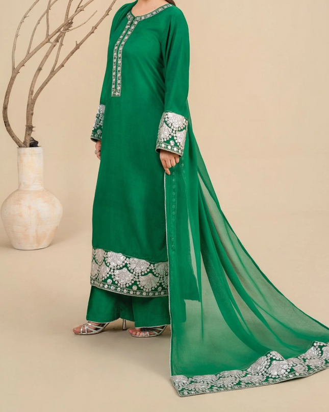 3-Piece Silk Viscose Suit with Chiffon Dupatta | BASANT-B25-0003
