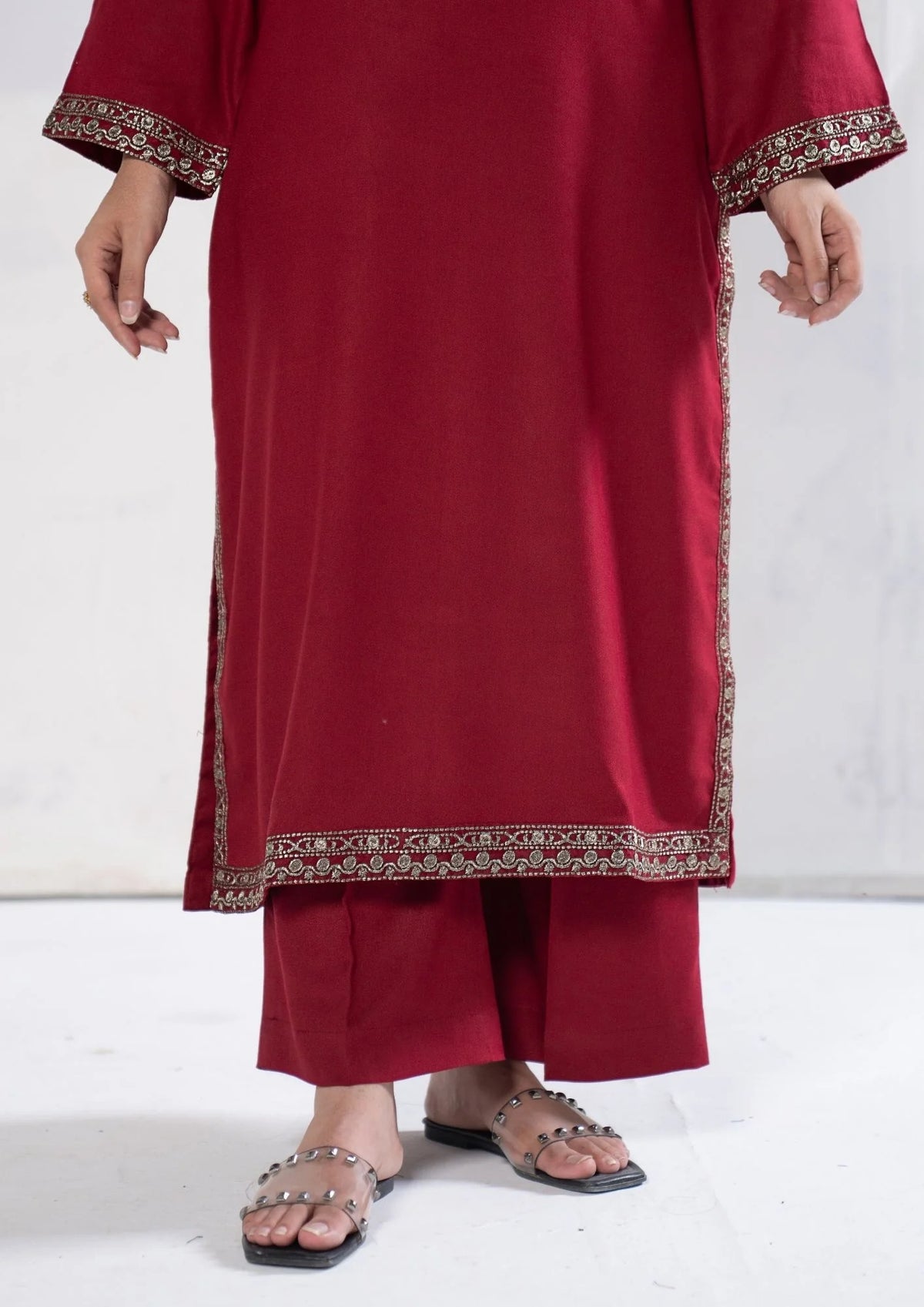 3Pc Tilla Embroidered Alpine Marina Maroon SAY-W26-0004
