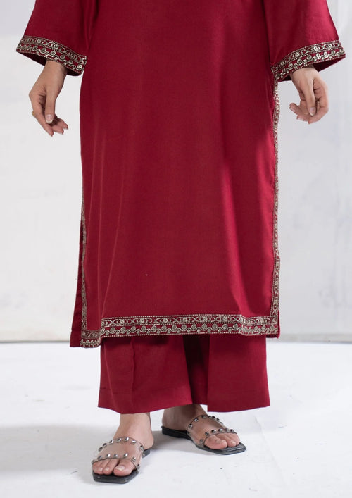 3Pc Tilla Embroidered Alpine Marina Maroon SAY-W26-0004