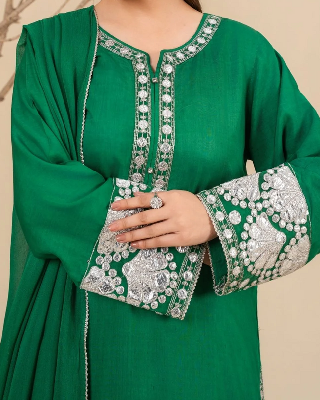 3-Piece Silk Viscose Suit with Chiffon Dupatta | BASANT-B25-0003