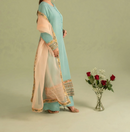 3Pc Embroidered Raw Silk with Organza Dupatta Sky Blue | LUXE-L25-0004