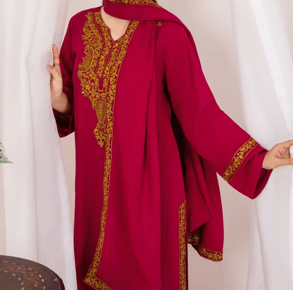 3pc Embroidered Alpine Karandi with Embroidered Border Shawl Hot Pink AML-W25-0022