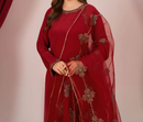 3Pc Embroidered Silk Viscose with Organza Dupatta Maroon | LUXE-L25-0002