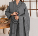3pc Alpine Velvet Shirt with Velvet Border Shawl and Plain Trouser Grey AML-W26-0001